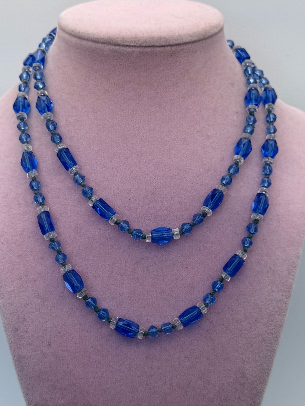 Vintage Blue Crystal glass hand crafted Bead Necklace